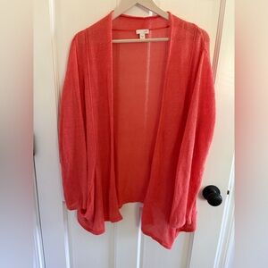 J. Jill L Linen/Cotton Short Open Front Cardigan Womens Coral Medium